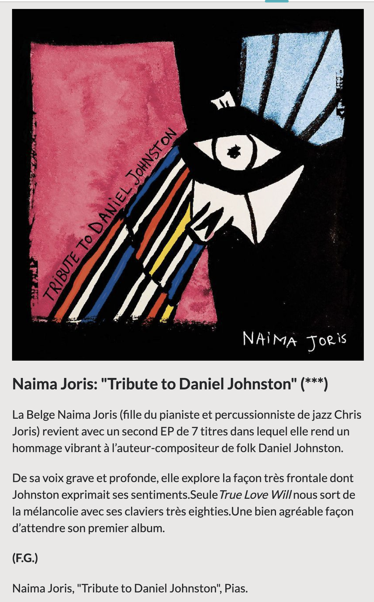 album review naima joris tribute to daniel johnston avenir