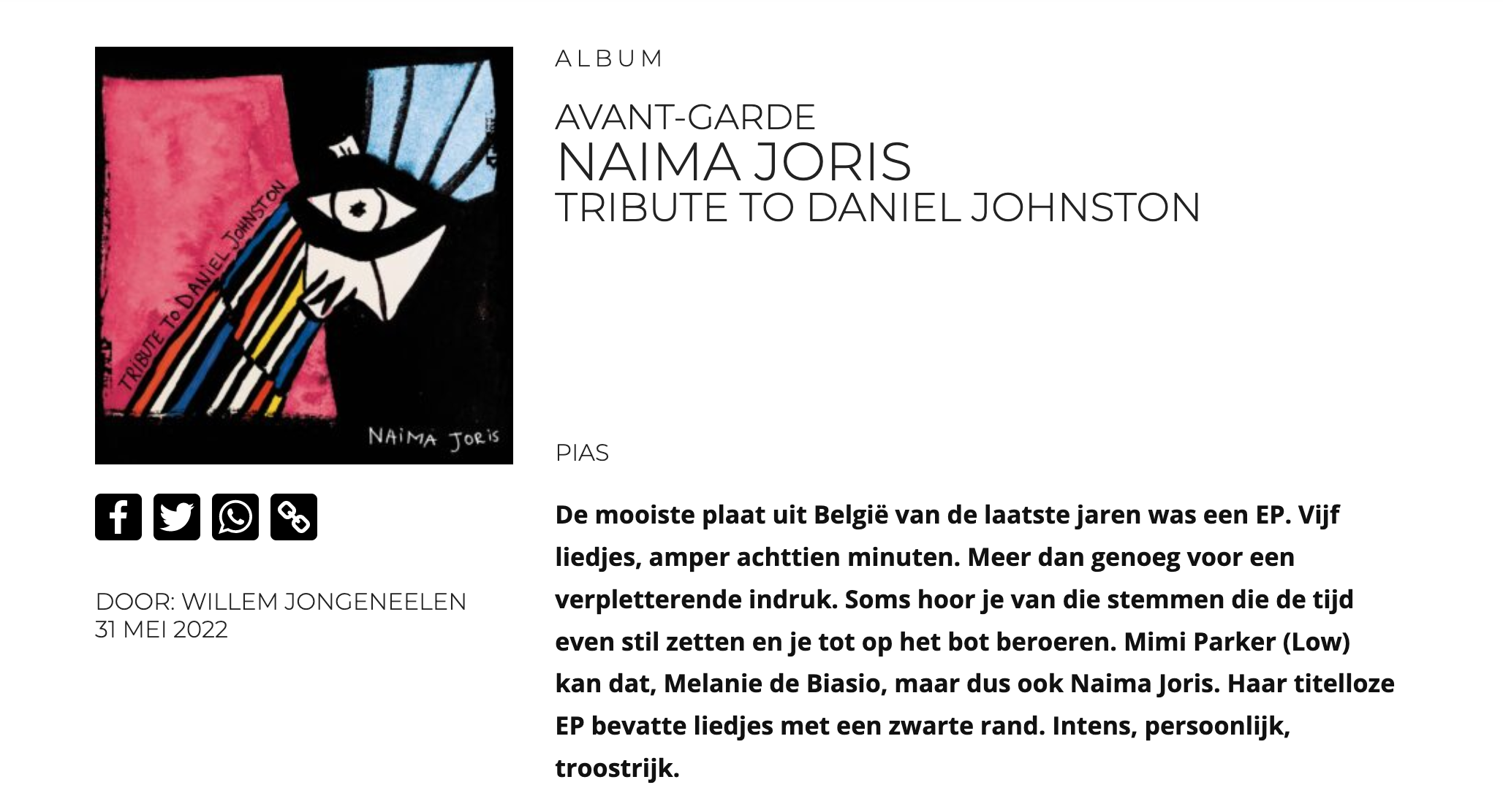 album review naima joris tribute to daniel johnston oor