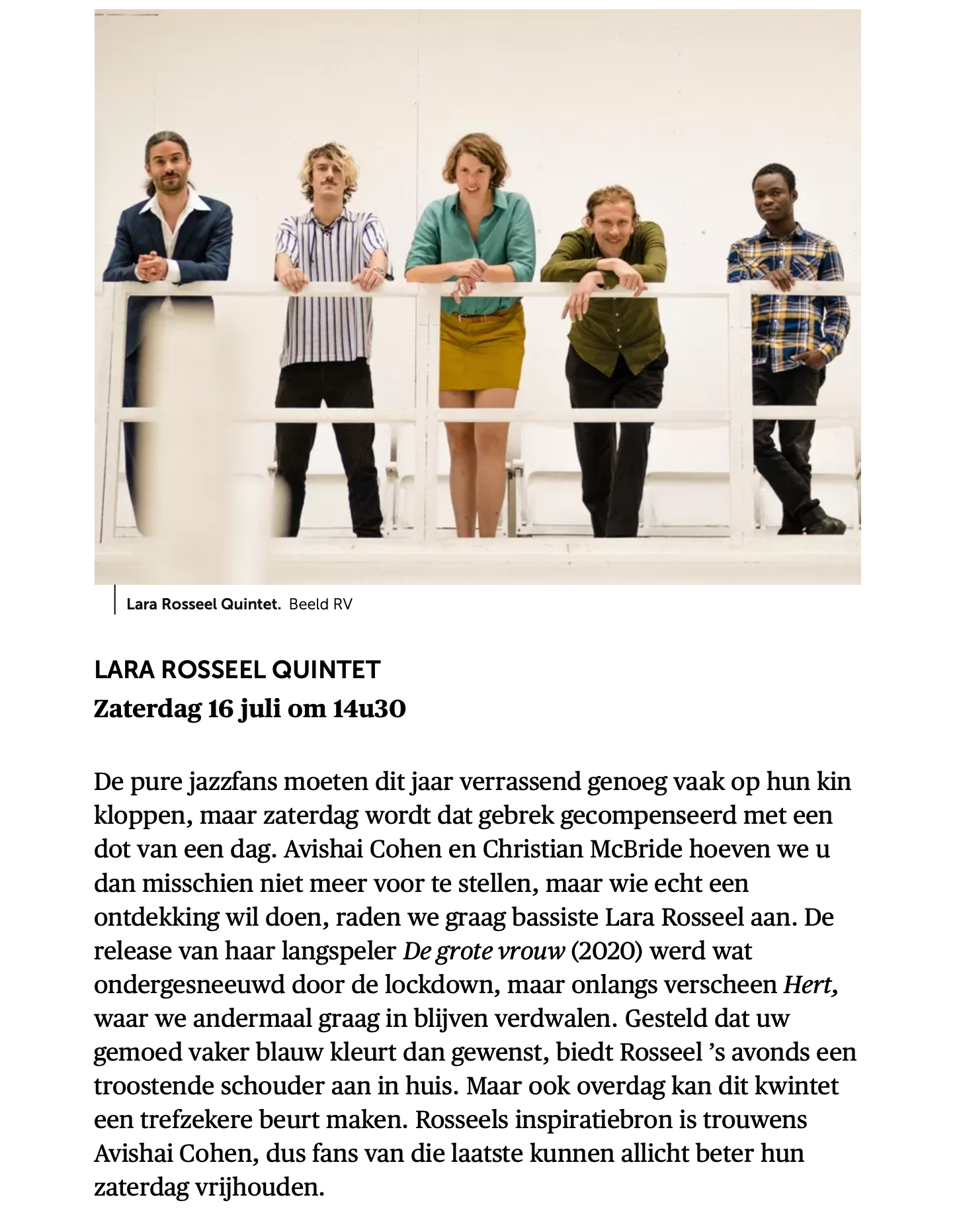 news lara rosseel quintet gent jazz de morgen
